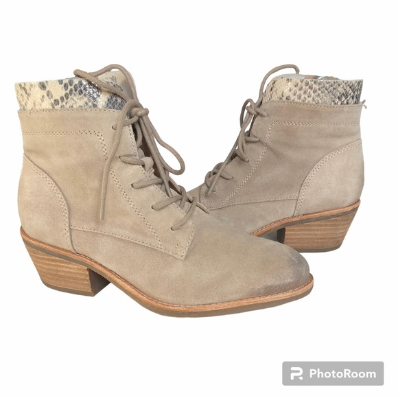 Sofft Althea Beige Suede Snakeskin Detail Waterproof Lace Up Ankle Boots Womens - Picture 1 of 14